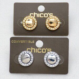 NEW Chico's button stud CZ halo jacket enhancer earrings - gold or silver